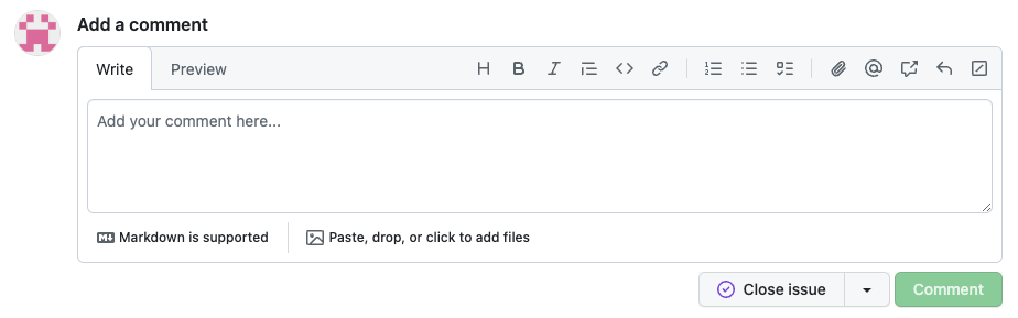 A screenshot of the text box at the bottom of a GitHub page