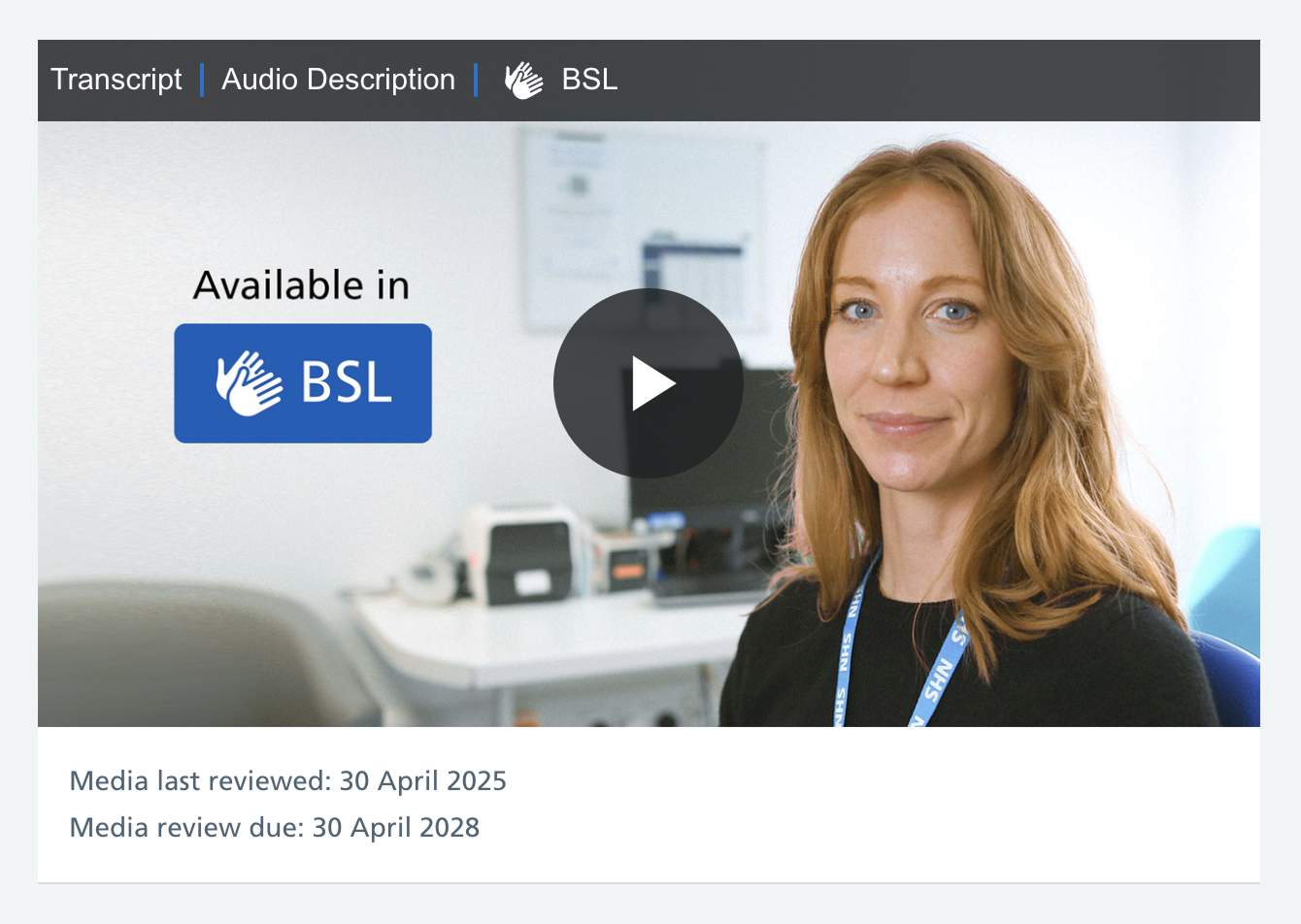 Video player with a caption below showing review dates